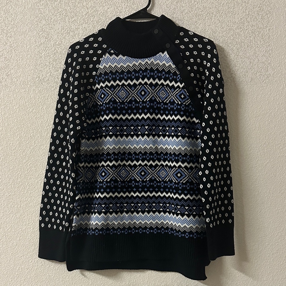 Talbots Black and White Geometric Mock Turtleneck Sweater Small